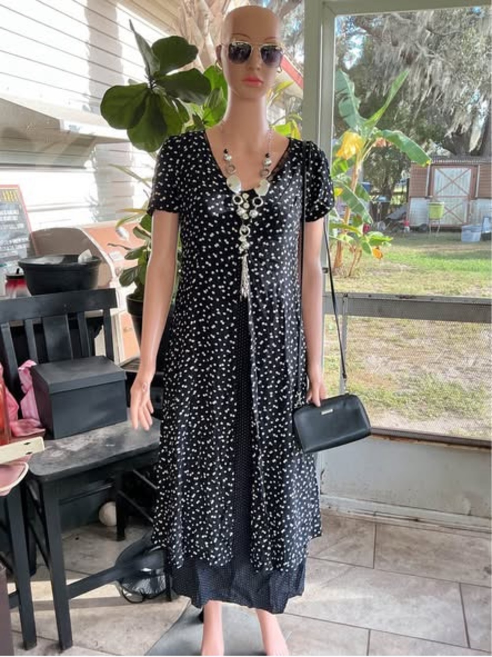 Laundry by Shelli Segal Women's Poke A Dot Dress Size 12 Black White Floral